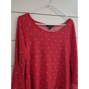 Roz & Ali women's medium red Daisy spandex top bell sleeves long spring summer